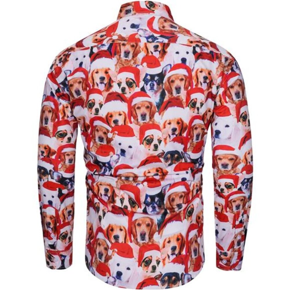 New Mens Christmas Novelty Shirt Ugly Santa Claus Button Down Long Sleeve Funny